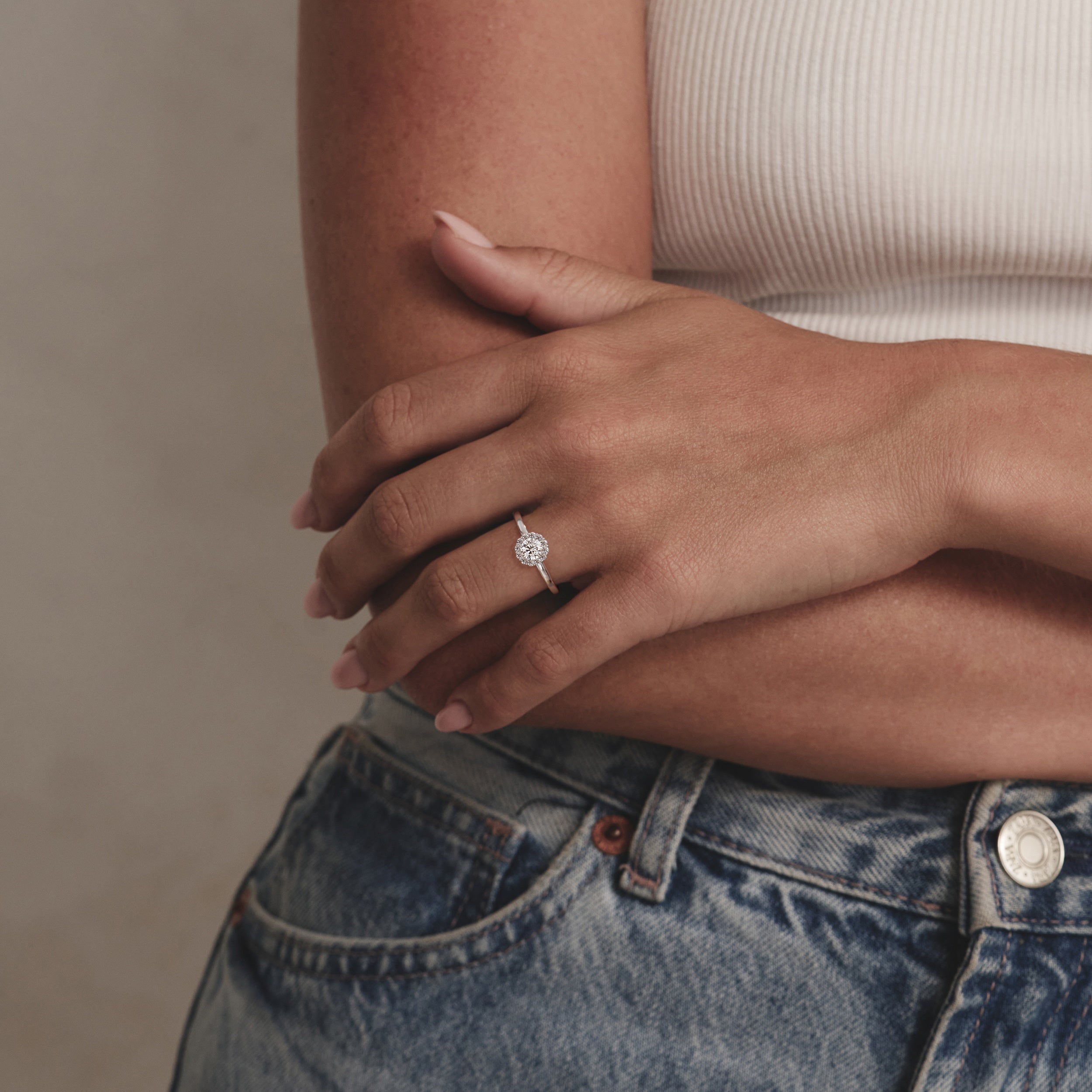 The Fleur Halo 0.50ct Round Cut Lab Diamond Ring in Sterling Silver